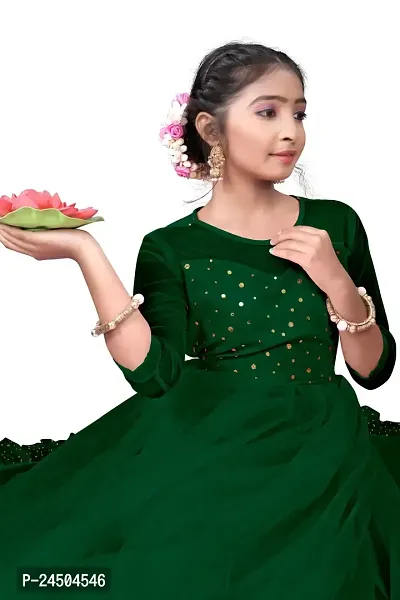 TEQVYZ Girl's Stylish net sequen Full Length Gown Dress Ethnic Gowns-thumb5