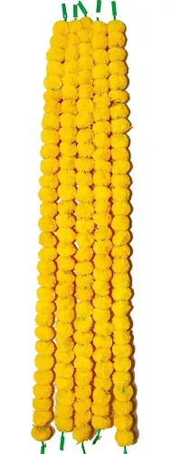 The Click India Artificial Genda or Marigold Flowers Garland for Decoration for Diwali, Housewarming, Christmas, Wall hangings Set of 5 Pics Strings Color Yellow (4.5 ft Per Strings)-thumb1