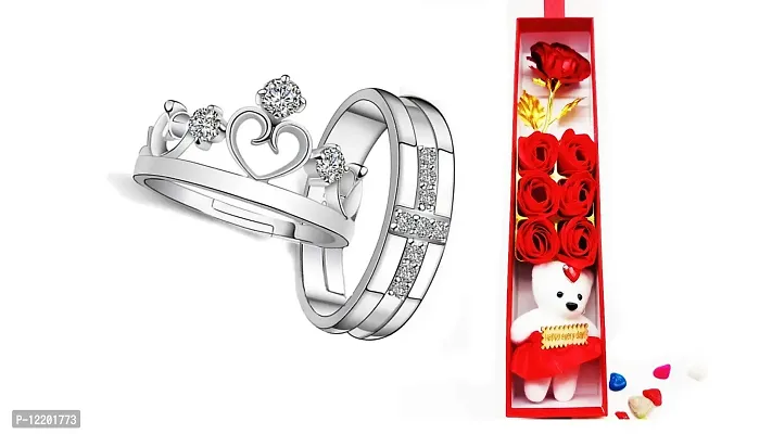 The Click India Valentine's Special Platinum Plated Queen And King Adjustable Ring Combo For Boyfriend Girlfriend husband Girls couple (ring king queen with combo kit)