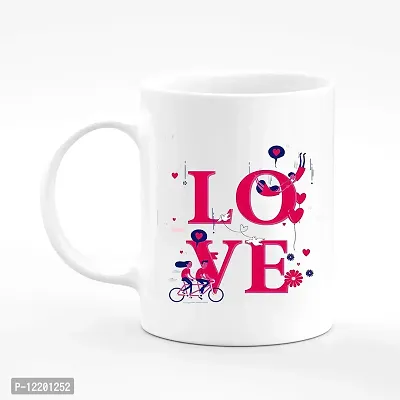 The Click India Valentine Day Beautiful Love Quote Colourful Ceramic Coffee/Milk/Tea Mug 330ml Gift for Boyfriend,Girlfriend,Fiance,Wife,Husband,Fiancee,Girls,Boys (Love Couple on Bicycle)