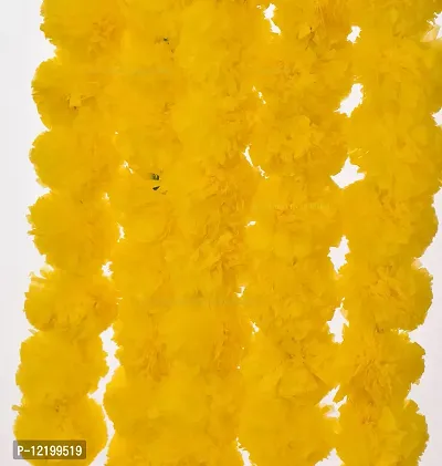 The Click India Artificial Genda or Marigold Flowers Garland for Decoration for Diwali, Housewarming, Christmas, Wall hangings Set of 5 Pics Strings Color Yellow (4.5 ft Per Strings)