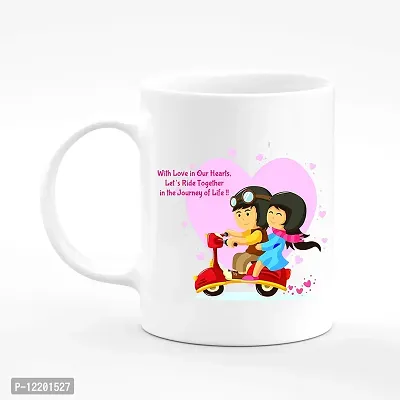 The Click India Valentine Day Beautiful Love Quote Colourful Ceramic Coffee/Milk/Tea Mug 330ml Gift for Boyfriend,Girlfriend,Fiance,Wife,Husband,Fiancee,Girls,Boys (Valentines Couple on Scooter)