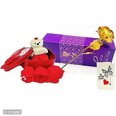 The Click India Valentine Gift Set for Girlfriend Wife Boyfriend Husband Gift for Birthday/Anniversary/Valentines Day (Valentines (24k Rose with Heart Box and Card))