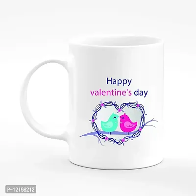 The Click India Valentine Day Beautiful Love Quote Colourful Ceramic Coffee/Milk/Tea Mug 330ml Gift for Boyfriend,Girlfriend,Fiance,Wife,Husband,Fiancee,Girls,Boys (Happy Valentine's Day Birds)