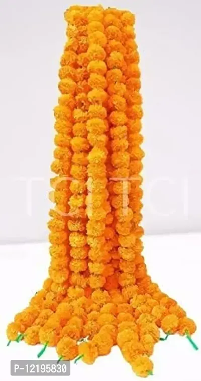 The Click India Artificial Marigold Garland Orange Color (Set of 2 String) Marigold Flowers Garland for Decoration for Diwali, Housewarming, Christmas, Wall hangings (4.5 ft Per Strings)