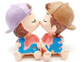 The Click India Showpiece/Figurine/Statue Gift for Valentine Day Birthday Anniversary Party Wedding Ceremony-Porcelain Multicolor (Small Kissing Couple with Cap)-thumb1