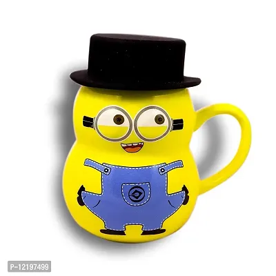 The Click India Minion Ceramic Coffee Tea Milk Mug/Cup with Funny Lid Perfect Novelty Gift for Kids, Boys, Girls, Mom, Girlfriend, Wife, Panda Lovers Ceramic (Minion Mug White)