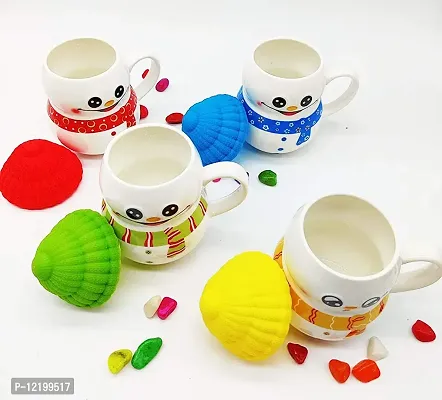 The Click India Ceramic Snowman Mug/Cup with Silicon Lid Cover Christmas Gifts for Kids Childrens Girls Coffee Mug/Cup-1 Piece 300 ml (Multicolor) (Green)-thumb3