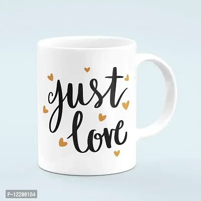 The Click India ""Just Love"" Golden Printed Premium Ceramic Coffee Mug 330ml with Lid and Steel Spoon Gift for Couple,Girlfriend,Boyfriend,Valentine Gift (Light Sky Blue (1 PCS))