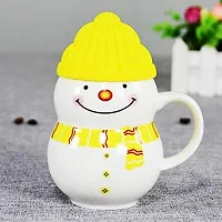 The Click India Ceramic Snowman Mug/Cup with Silicon Lid Cover Christmas Gifts for Kids Childrens Girls Coffee Mug/Cup-1 Piece 300 ml (Multicolor) (Yellow)-thumb1