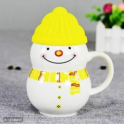 The Click India Ceramic Snowman Mug/Cup with Silicon Lid Cover Christmas Gifts for Kids Childrens Girls Coffee Mug/Cup-1 Piece 300 ml (Multicolor) (Yellow)-thumb2