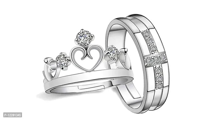 The Click India Valentine's Special Platinum Plated Queen And King Adjustable Ring Combo For Boyfriend Girlfriend husband Wife Girls Boys couple (combo of ring only)-thumb0