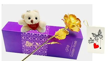 The Click India Valentine Gift Set for Girlfriend Wife Boyfriend Husband Gift for Birthday/Anniversary/Valentines Day (Valentine (24 k Rose with Teddy Keychain and msg Card))-thumb2