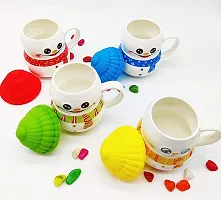 The Click India Ceramic Snowman Mug/Cup with Silicon Lid Cover Christmas Gifts for Kids Childrens Girls Coffee Mug/Cup-1 Piece 300 ml (Multicolor) (Yellow)-thumb2