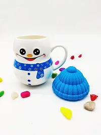 The Click India Ceramic Snowman Mug/Cup with Silicon Lid Cover Christmas Gifts for Kids Childrens Girls Coffee Mug/Cup-1 Piece 300 ml (Multicolor) (Blue)-thumb1