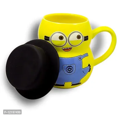 The Click India Minion Ceramic Coffee Tea Milk Mug/Cup with Funny Lid Perfect Novelty Gift for Kids, Boys, Girls, Mom, Girlfriend, Wife, Panda Lovers Ceramic (Minion Mug White)-thumb3