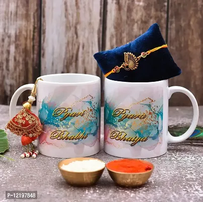 The Click India Ceramic Bhaiya Bhabhi Rakhi Mug Set for Raksha bandhan| ""Bhaiya Bhabhi"" Printed Rakhi Mug Combo Gifts for Bhaiya Bhabhi| Rakhi Mug for Brother- Rakhi Gifts for Bhai Bhabhi (BBR-20)