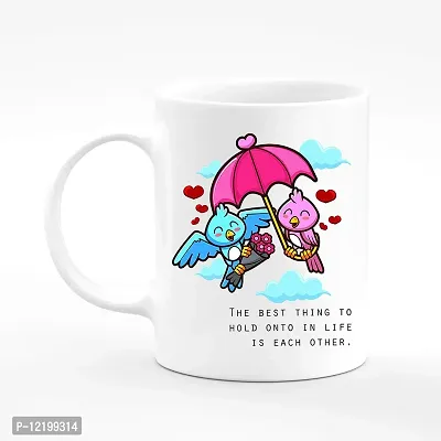 The Click India Valentine Day Beautiful Love Quote Colourful Ceramic Coffee/Milk/Tea Mug 330ml Gift for Boyfriend,Girlfriend,Fiance,Wife,Husband,Fiancee,Girls,Boys (Birds with Umbrella)