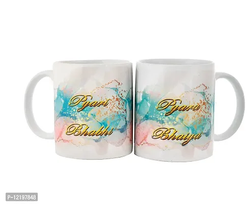 The Click India Ceramic Bhaiya Bhabhi Rakhi Mug Set for Raksha bandhan| ""Bhaiya Bhabhi"" Printed Rakhi Mug Combo Gifts for Bhaiya Bhabhi| Rakhi Mug for Brother- Rakhi Gifts for Bhai Bhabhi (BBR-20)-thumb3