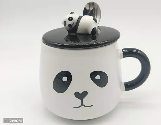 The Click India Panda Coffee Mug (Eye Panda) with Lid Cover and Spoon Microwave Ceramic Coffee Mug/Cup
