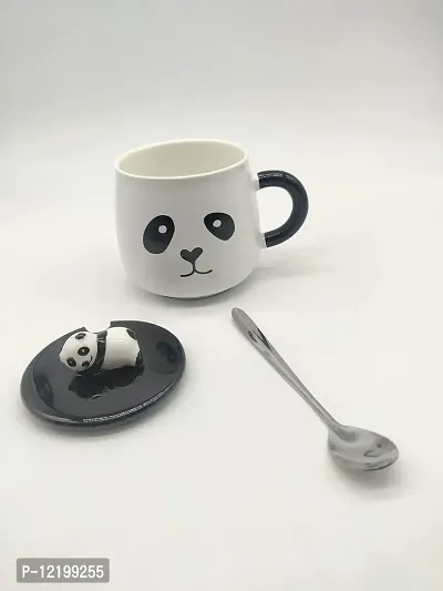 The Click India Panda Coffee Mug (Eye Panda) with Lid Cover and Spoon Microwave Ceramic Coffee Mug/Cup-thumb2