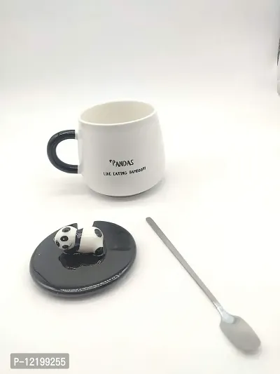 The Click India Panda Coffee Mug (Eye Panda) with Lid Cover and Spoon Microwave Ceramic Coffee Mug/Cup-thumb3