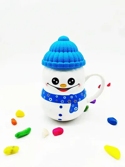 The Click India Ceramic Snowman Mug/Cup with Silicon Lid Cover Christmas Gifts for Kids Childrens Girls Coffee Mug/Cup-1 Piece 300 ml (Multicolor)