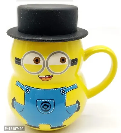 The Click India Minion Ceramic Coffee Tea Milk Mug/Cup with Funny Lid Perfect Novelty Gift for Kids, Boys, Girls, Mom, Girlfriend, Wife, Panda Lovers Ceramic (Minion Mug White)-thumb2