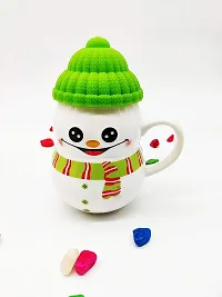 The Click India Ceramic Snowman Mug/Cup with Silicon Lid Cover Christmas Gifts for Kids Childrens Girls Coffee Mug/Cup-1 Piece 300 ml (Multicolor) (Green)-thumb1