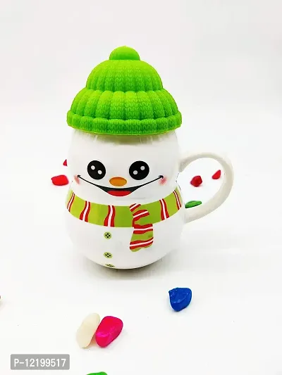 The Click India Ceramic Snowman Mug/Cup with Silicon Lid Cover Christmas Gifts for Kids Childrens Girls Coffee Mug/Cup-1 Piece 300 ml (Multicolor) (Green)-thumb2