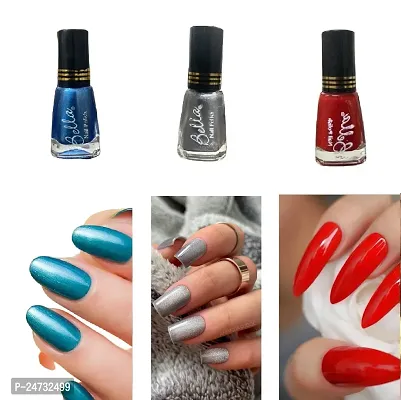 Nail polish combo of 3 colors Blue,Silver,Red Light