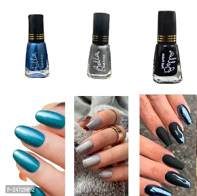 Nail polish combo of 3 colors Blue,Silver,Black-thumb0