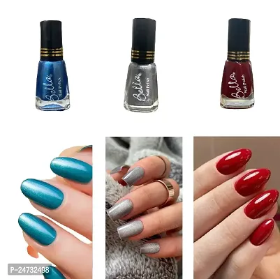 Nail polish combo of 3 colors Blue,Silver,Red Dark