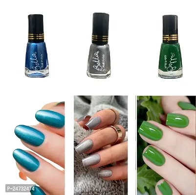 Nail polish combo of 3 colors Blue,Silver,Green