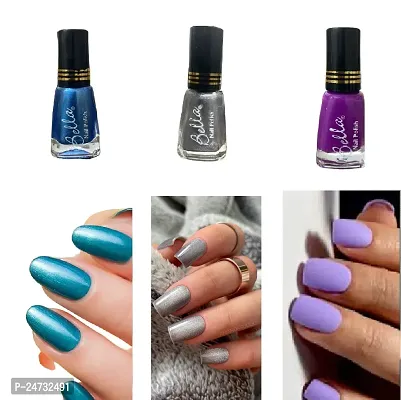 Nail polish combo of 3 colors Blue,Silver,Purple