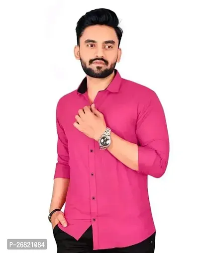 Stylish Pink Cotton Regular Fit Solid Casual Shirt For Men-thumb0