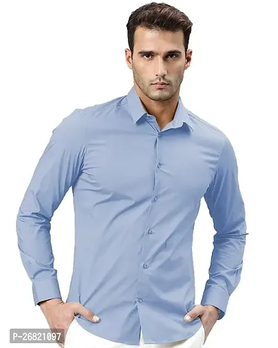 Stylish Blue Cotton Regular Fit Solid Casual Shirt For Men-thumb0