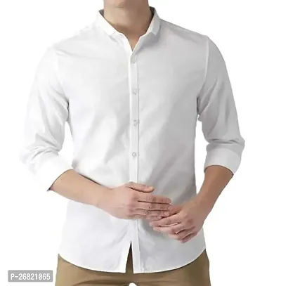 Stylish White Cotton Regular Fit Solid Casual Shirt For Men