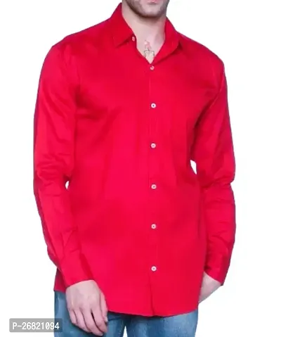 Stylish Red Cotton Regular Fit Solid Casual Shirt For Men