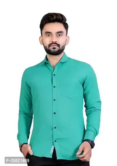 Stylish Green Cotton Regular Fit Solid Casual Shirt For Men-thumb0