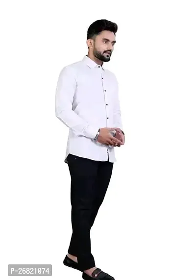 Stylish White Cotton Regular Fit Solid Casual Shirt For Men