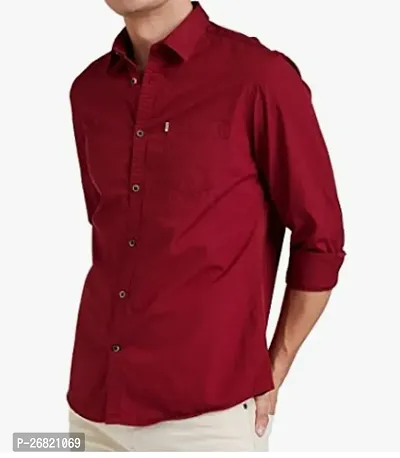 Stylish Red Cotton Regular Fit Solid Casual Shirt For Men