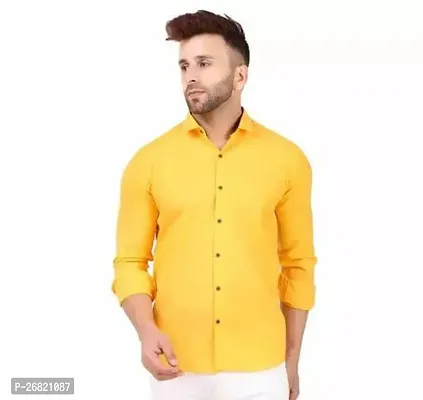 Stylish Yellow Cotton Regular Fit Solid Casual Shirt For Men