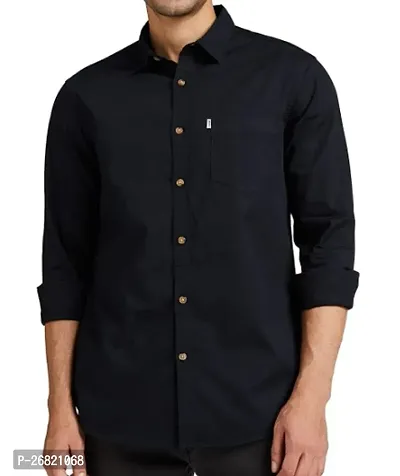 Stylish Black Cotton Regular Fit Solid Casual Shirt For Men