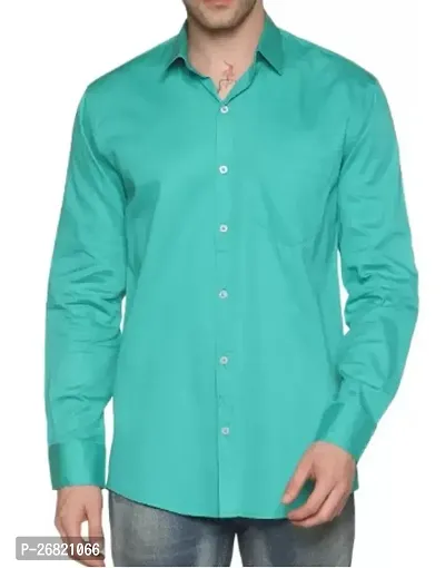 Stylish Green Cotton Regular Fit Solid Casual Shirt For Men