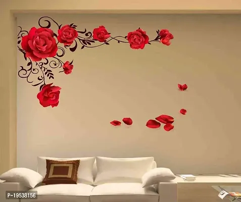 Printaart Rose Flowers with Vine Blowing on My Wall Wall Sticker (PVC Vinyl 60 cm x 90 cm x 1 cm Multicolour) Botanical-thumb3