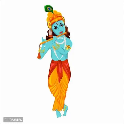 Printaart Lord Krishna with Flute Cute for Kids Room PVC Vinyl 40_30Cm Multicolor-thumb0