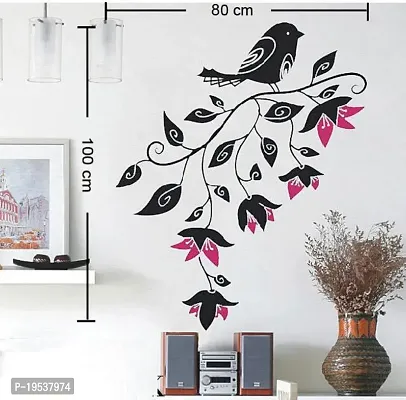 Printaart Big Size Sparrow Wall Sticker (PVC Vinyl 60 cm x 45 cm Black)