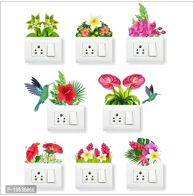 Printaart Flower and Birds Decorative Wall Switch Board Stickers 23.62 x 29.92 x 0.39 cm Multicolour Pack of 8 Sticker