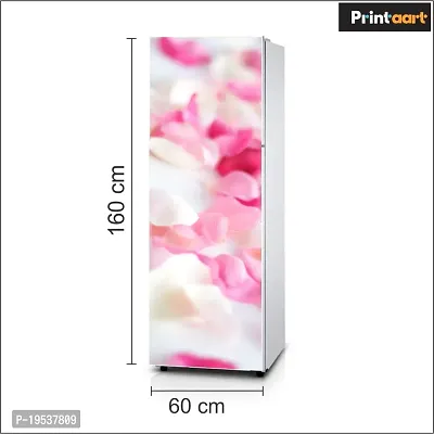 Printaart Vinyl Skin red Flowers Wall 3D Background Fridge Wallpaper Warp Refrigerator Double Door (PVC Vinyl 160 cm x 60 cm 60 X 24 Inches Multicolour)-thumb2